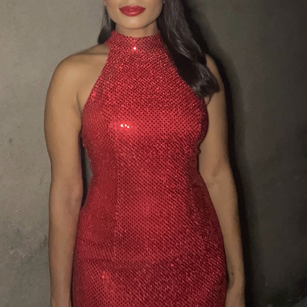 Vintage Red Sequin Halter Dress size 7/8